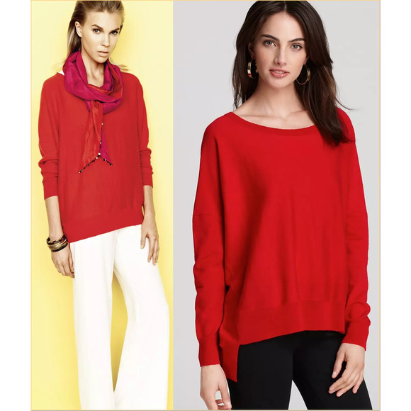 Eileen Fisher Sweater Women XS Red Hi Lo Minimalist Merino Wool Oversized Top - Picture 5 of 6